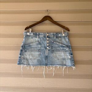 We The Free Light Blue Denim Frayed Mini Skirt